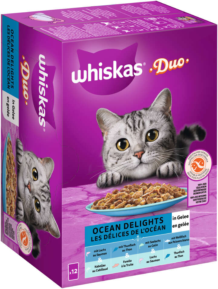 whiskas Katzen-Nassfutter DUO Portionsbeutel Multipack Ocean Delights in Gelee 12 x 85g